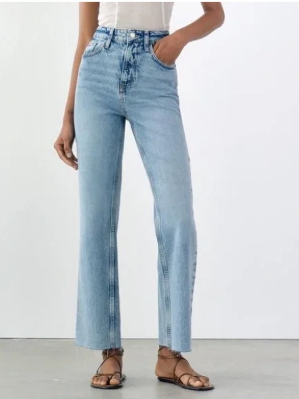 Zara High-Rise Straight-Leg Ankle Rigid Women's Jeans in Light Blue size 4